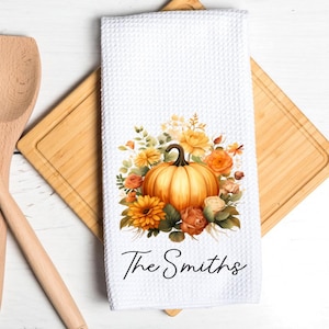 Watercolor Autumn Pumpkin Thanksgiving Dish Towel - Fall Floral Tea Towel Kitchen Decor - New Home Gift Farm Decorations house Towel