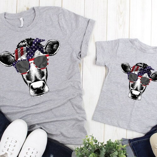 Hippie Cow With Sunglasses Sunflower Heifers Funny Cow Farm Adult Kids Toddler Baby Shirt