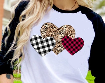 Valentines Leopard Plaid Hearts Valentine's Day Tee Raglan shirt