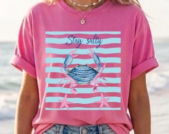 Preppy Crab Comfort Colors T-shirt, Beach Vacation Tee