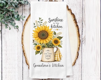 Personalized Tea Dish Towel - Sunflower Bouquet Can Floral Towel Kitchen Décor