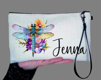 Personalized Dragonfly Makeup Bag, Best Friend Dragonflies Gifts Cosmetic Bag, Toiletry Bag, Device Bag, Wedding Make-up Bag Handle
