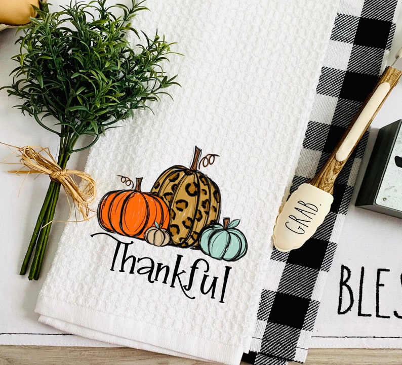 Thankful Thanksgiving Pumpkin Dish Towel Fall Pumpkins Tea Towel Kitchen Decor New Home Gift Farm Decorations house Towel image 2