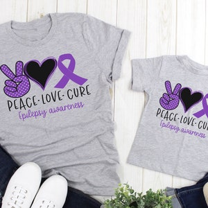 Peace Love Cure Epilepsy Awareness Adult Kids Toddler Baby Shirt