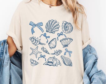 Seashells and Bows Comfort Colors T-shirt, Trendy Beach Tee