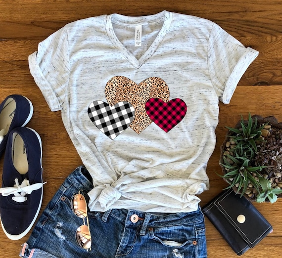 Three Gnomes Valentines Hearts Leopard Printed Buffalo Plaid T-Shirt Three Gnomes Valentines Hearts Leopard Printed Buffalo Plaid T-Shirt