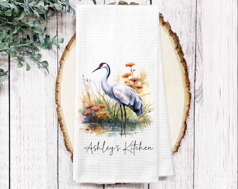 Sandhill Crane Personalized Tea Towel – Bird Lover Kitchen Decor