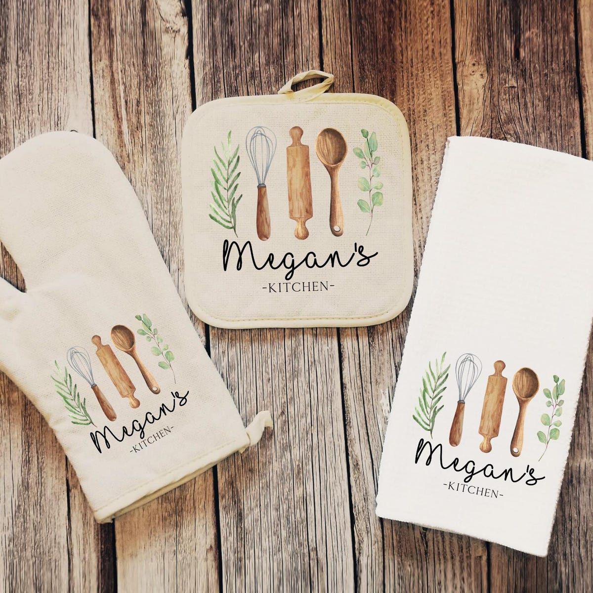 Personalized Linen Baking Set, Utensils Custom Oven Mitt Tea Towel Gift Set Personalized Gifts for Mom, Mimi's Kitchen, Hostess Gift - Etsy