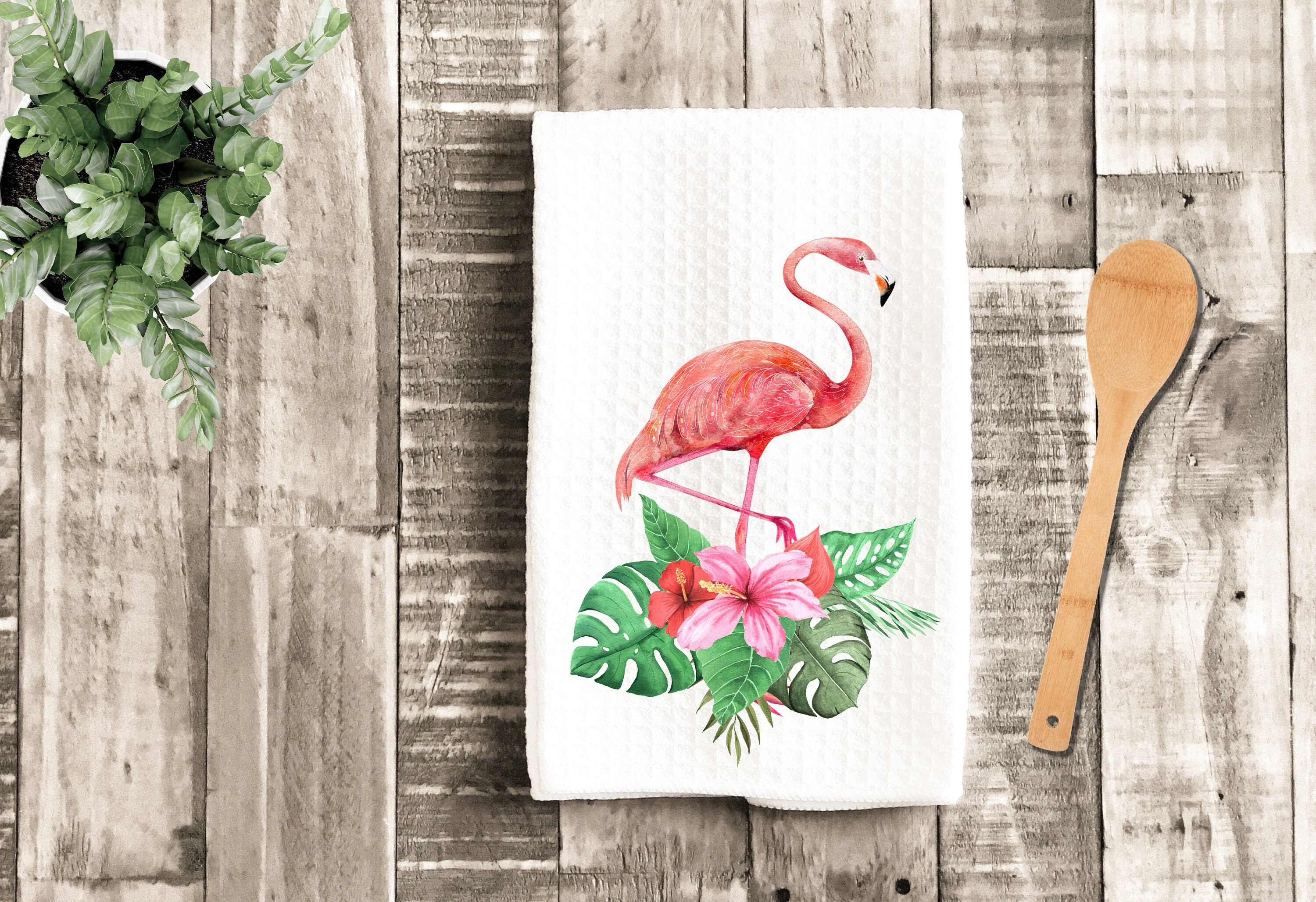 Oldehall Pack of One - Vibrant and Colorful Flamingo Kitchen Towels/Flamingo Tea Towels for Daily Use & Home Decoration Yellow Design