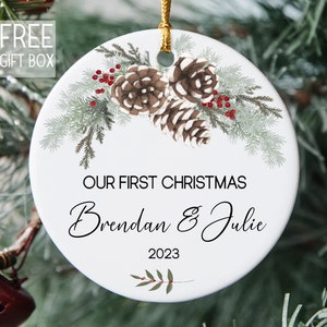 Personalized First Christmas Together Ornament, Winter Bouquet Gift Ornament, Merry Christmas Any Name Year