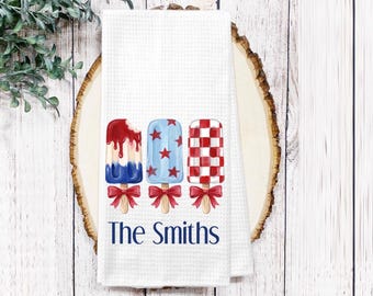 Patriotic Ice Cream Popsicle Tea Dish Towel - Personalized Independence Day Towel Kitchen Décor - Housewarming Decorations house Towel