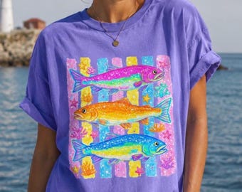 Preppy Fish Coastal Comfort Colors T-shirt, Beach Summer Vacation Tee