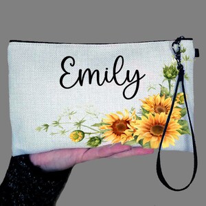 Personalized Sunflowers Bridesmaid Makeup Bag Gifts, Best Friend Cosmetic Bag, Toiletry Bag, Device Bag, Wedding Make-up Bag With Handle