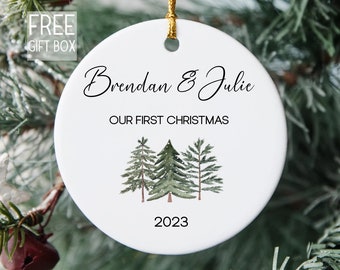 Personalized Our First Christmas Ornament, First Christmas Together Tree Ornament, Any Name Year