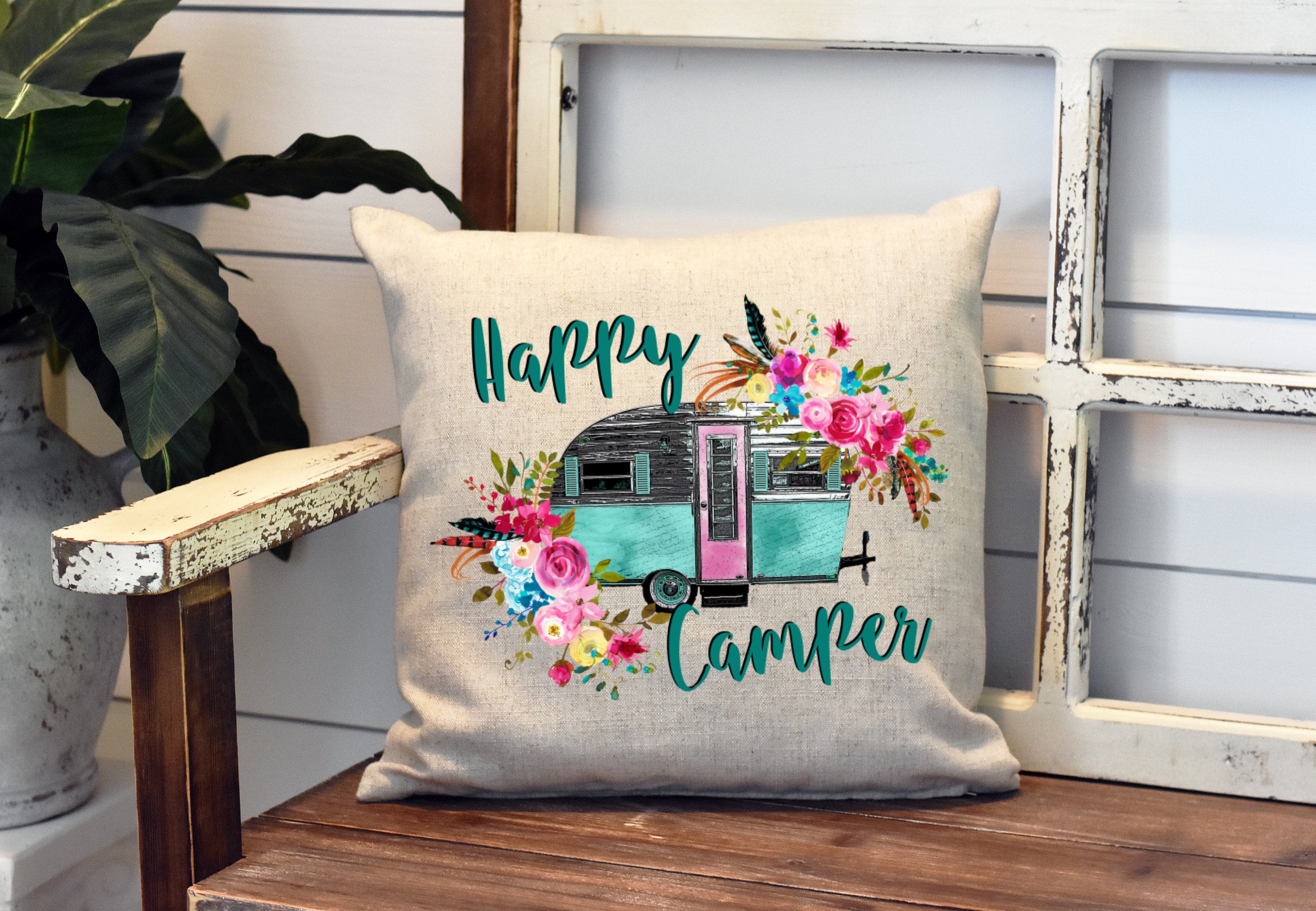 Happy camper throw pillow sales