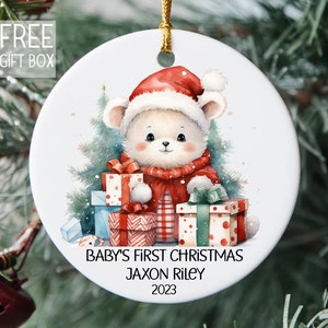 Baby&#39;s First Christmas Bear Personalized Ornament, Baby 1st Christmas Kids Gift Ornament, Merry Christmas Any Name Year