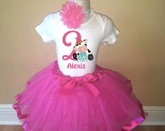 Girls Hot Pink Birthday Cow Personalized Shirt Tutu Headband Set - ANY Age