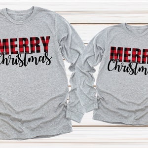 Merry Christmas Buffalo Plaid Xmas Family Tees Christmas Adult Kids Toddler Long Sleeve Shirt bild 1