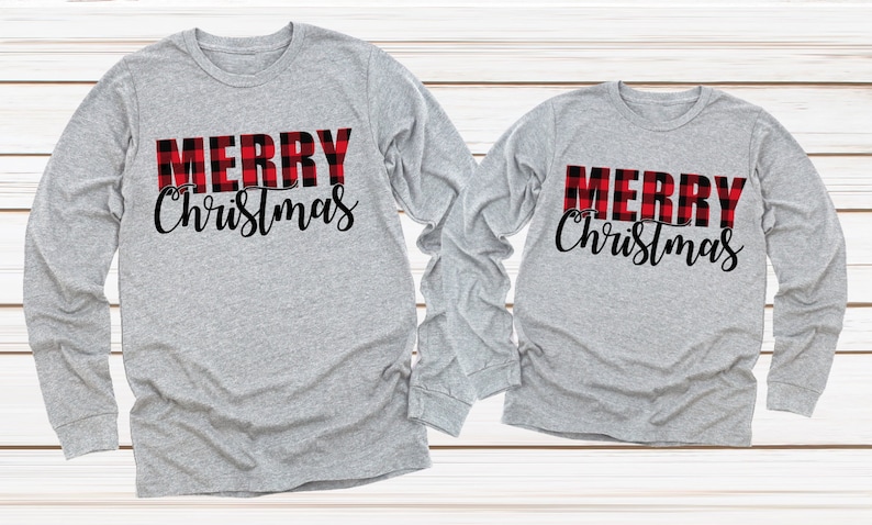 Merry Christmas Buffalo Plaid Xmas Family Tees Christmas Adult Kids Toddler Long Sleeve Shirt bild 1