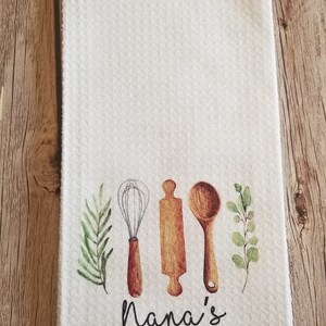 Personalized Linen Apron Set, Utensils Custom Oven Mitt Tea Towel Apron Gift Set Personalized Gifts for Mom, Mimi's Kitchen image 3