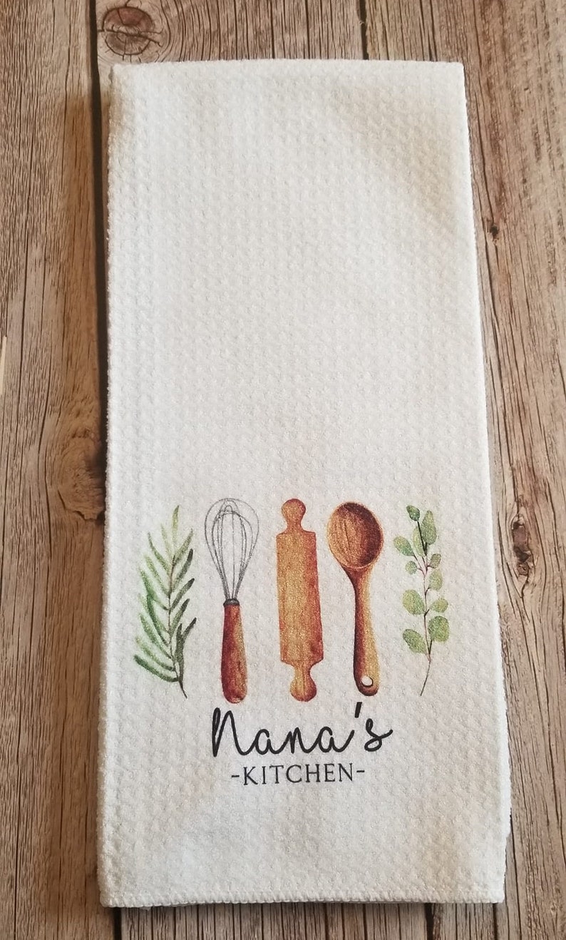 Personalized Linen Apron Set, Utensils Custom Oven Mitt Tea Towel Apron Gift Set Personalized Gifts for Mom, Mimi's Kitchen image 3