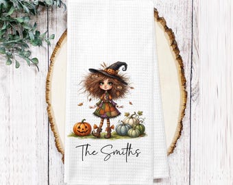 Whimsical Quirky Witch Personalized Tea Towel – Halloween Kitchen Decor