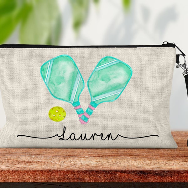 Personalized Pickleball Makeup Bag, Pickle Ball Custom Cosmetic Bag, Toiletry Bag, Device Or Make-up Bag With Handle