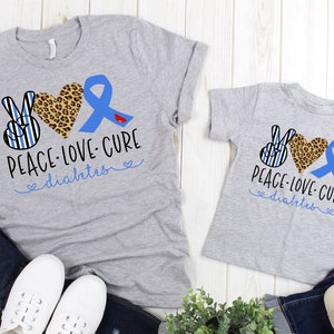 Peace Love Cure Type One Diabetes Awareness Adult Kids Toddler Baby Shirt image 1