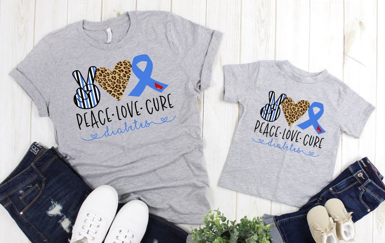 Peace Love Cure Type One Diabetes Awareness Adult Kids Toddler Baby Shirt image 1