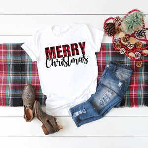 Merry Christmas Buffalo Plaid Xmas Family Tees Christmas Adult Kids Toddler Long Sleeve Shirt bild 2