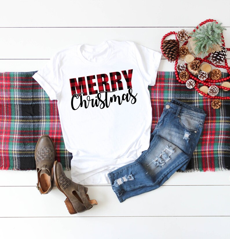 Merry Christmas Buffalo Plaid Xmas Family Tees Christmas Adult Kids Toddler Long Sleeve Shirt bild 2