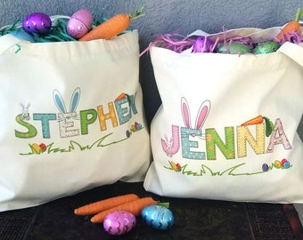 Personalized Kids Easter Tote, Easter Egg Hunt Bag, Girl Boy Personalized Easter Basket Tote Bag, Easter Eggs Hunting Bag