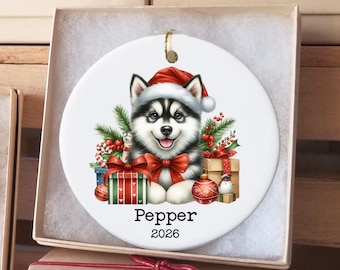 Personalized Husky Dog Christmas Ornament, Christmas Tree Puppy Kids Gift Ornaments,