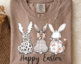Happy Easter Leopard Bunny Rabbits Comfort Colors® T-shirt, Bunnies Animal Print Tshirt