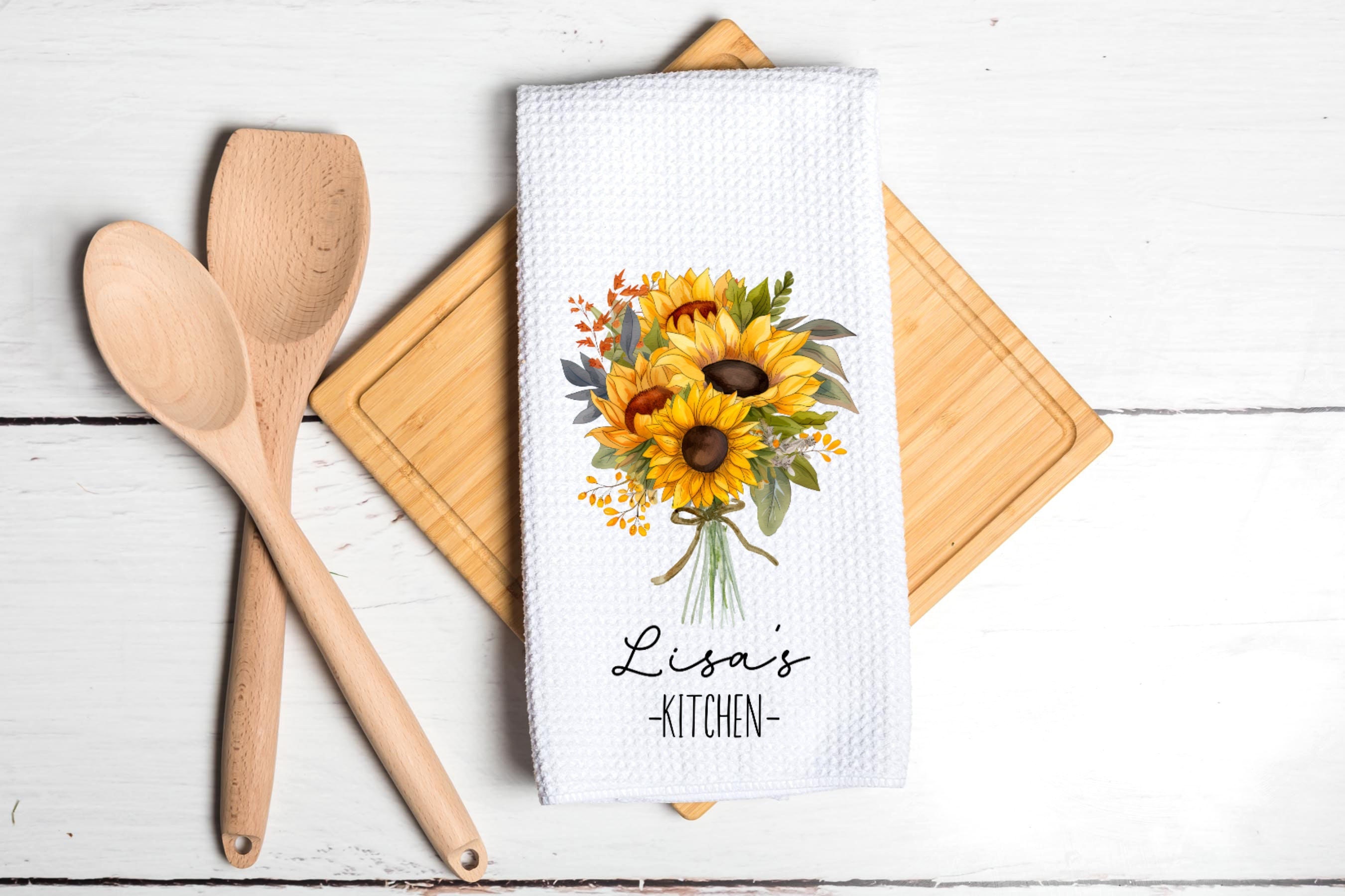Sunflower Personalized Waffle Weave Microfiber Kitchen Towel