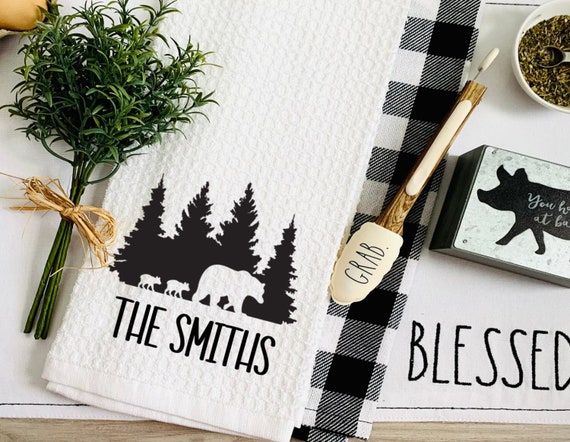 Buffalo Plaid Kitchen Towel, Bear Personalized Dish Cloth, Rustic Kitchen  Towel, Farmhouse Decor 