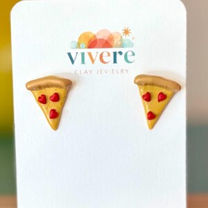 Pizza My Heart – Pendientes de arcilla polimérica con forma de corazón de pepperoni