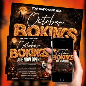 October Booking Flyer, October Books Open, Halloween Hair Flyer, Spooky SZN Flyer, October Hair Flyer, Nails MUA Lash Locs Wig, DIY Canva