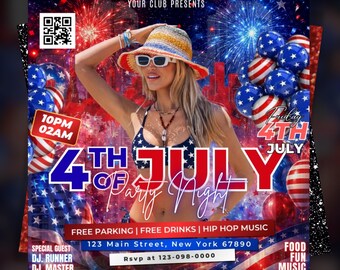 4th of July Party Flyer: USA Independence Day, DIY Canva Template