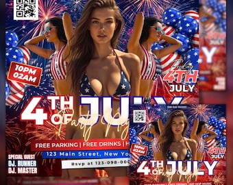 4th of July Party Flyer: USA Independence Day, DIY Canva Template