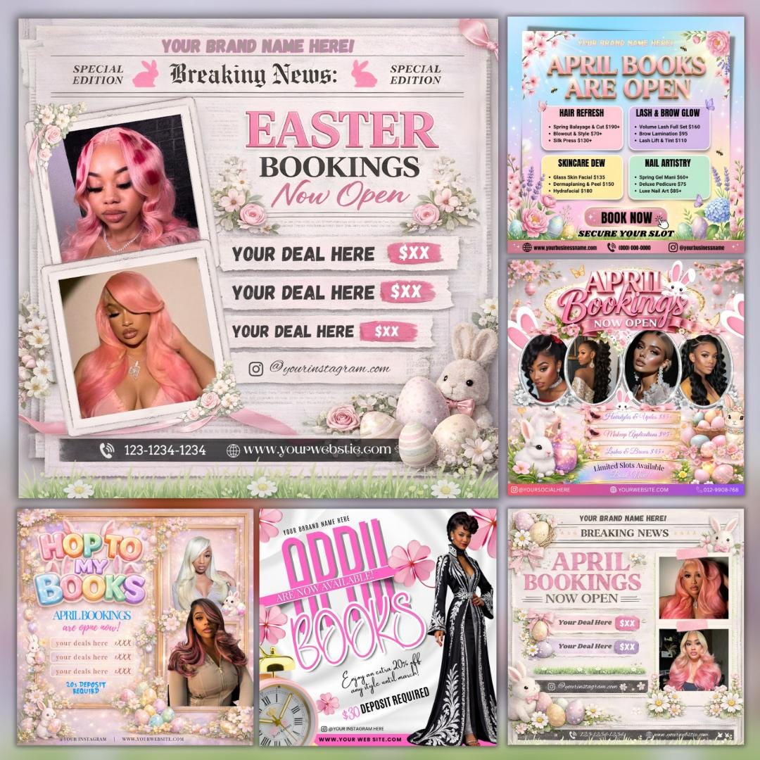 April Booking Flyer Bundle, Spring Easter Beauty Services (canva ...