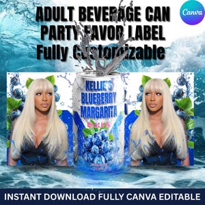 Bewerkbaar Margarita Can Wrap-label, sjabloon voor frisdrankblikje verpakking Canva volwassen feestbedankjes dranketiketten, sjabloon feestbedankje (digitale download)