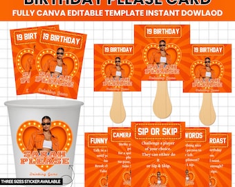 Birthday Please Canva Template, Birthday Please Card Game Canva Template | Editable Drinking Game Bundle | DIY Party Styrofoam Cups Designs
