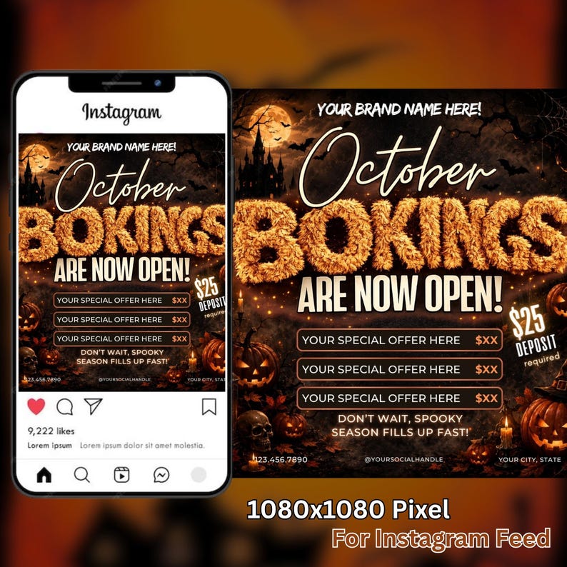 October Booking Flyer, October Books Open, Halloween Hair Flyer, Spooky SZN Flyer, October Hair Flyer, Nails MUA Lash Locs Wig, DIY Canva