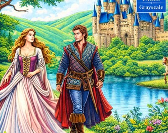 Coloriages Fantasy-Medieval Times en niveaux de gris | Téléchargement immédiat |PDF