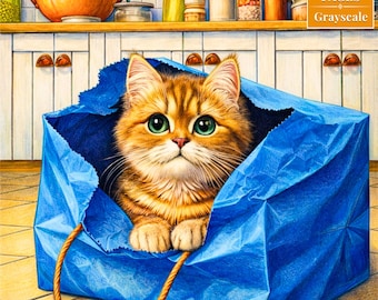 Livre de coloriage en niveaux de gris pour chatons et chats | Collection de coloriage vintage pour amoureux des animaux | PDF imprimable