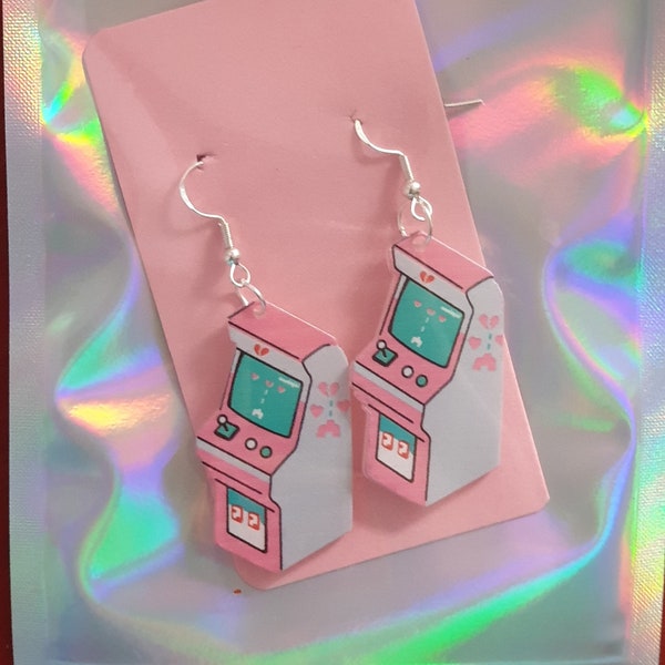 Pink arcade game Acrylic dangle earrings