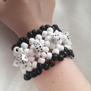 Black and white dice  Kandi X stitch  bracelet cuff