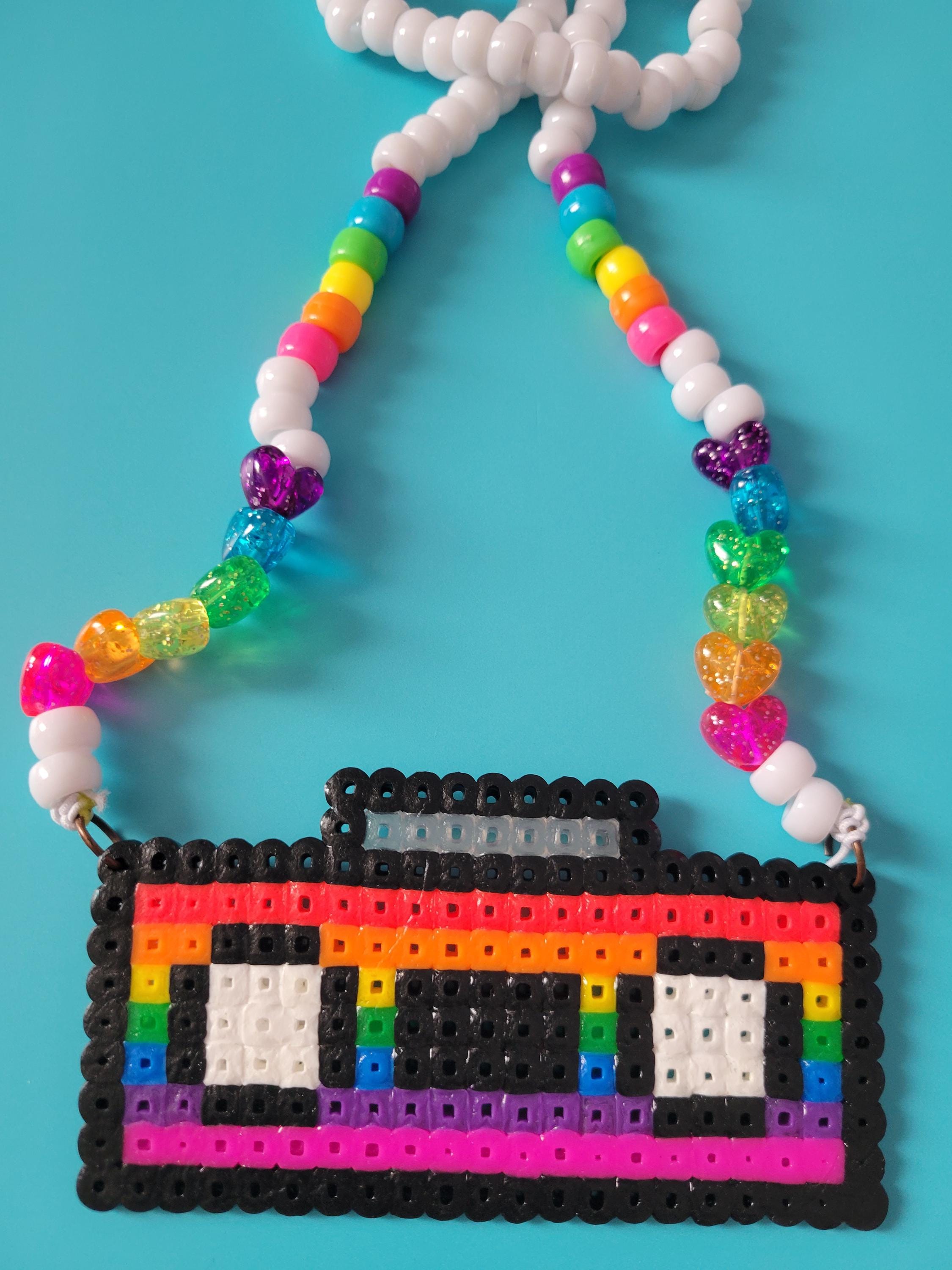 Rainbow 80s 90s Boom Box Kandi Stretch Necklace Made With Pony