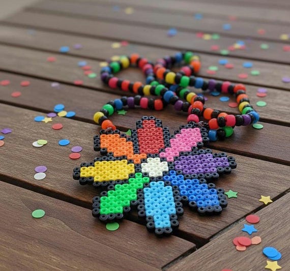 Groovy Colorful Rainbow Flower Necklace - Perler Bead Pixel Art